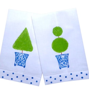 Blue and White Topiary Linen Tea Towel Set