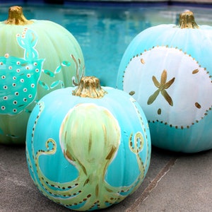 Large Turquoise Coastal Painted Pumpkin Crab Sanddollar Octopus