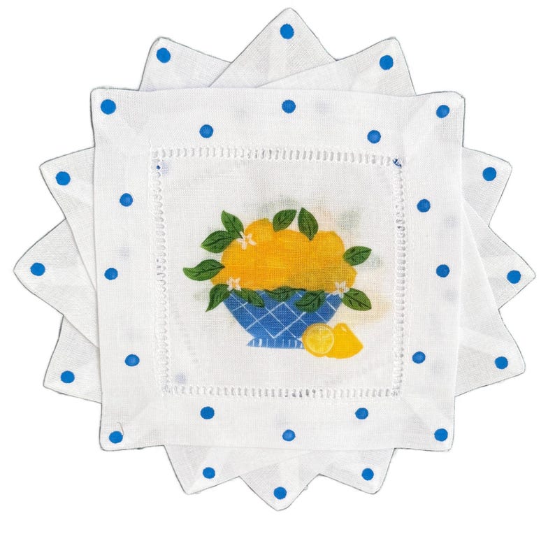 Bowl of Lemons Linen Cocktail Napkins