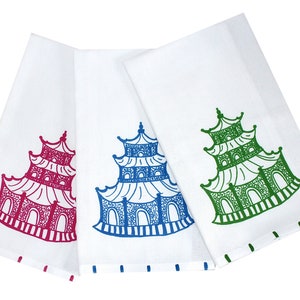 Chinoiserie Pagoda Cotton Kitchen Tea Towel Hostess Gift