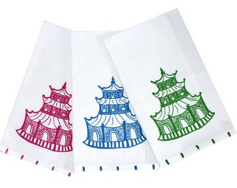 Chinoiserie Pagoda Cotton Kitchen Tea Towel Hostess Gift