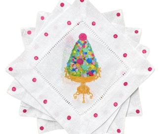 Holiday Christmas Ornament Cocktail Linen Napkins |  Holiday Hostess Gift Idea