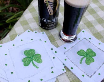 Shamrock Linen Cocktail Napkins - St. Patricks Day Set of 4