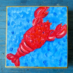 Original Red and Blue Lobster Acrylic Mini Art Painting