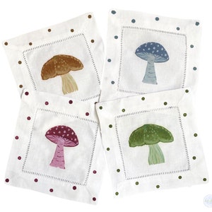 Fall Color Mushroom Linen Cocktail Napkins Multi Color Hostess Gift