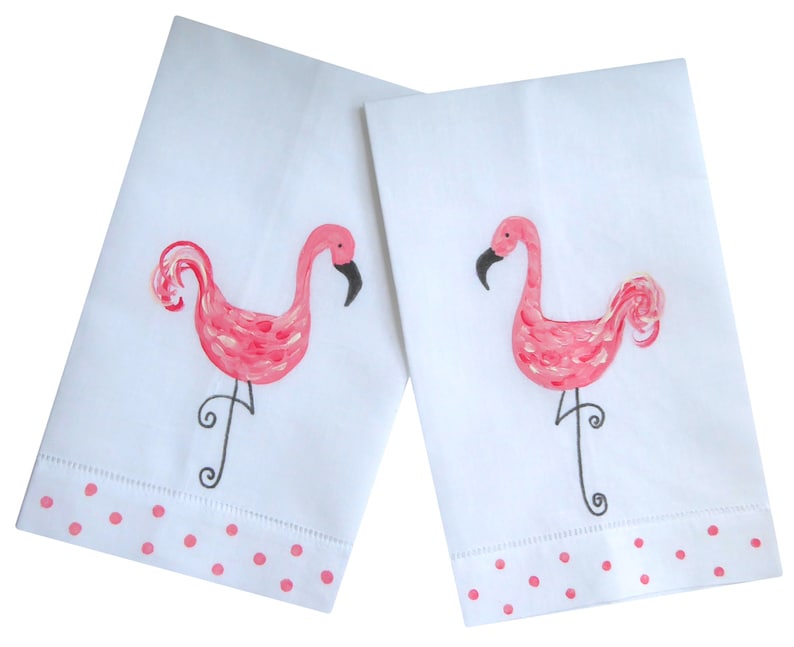 Pink Flamingo Linen Guest Towel Set