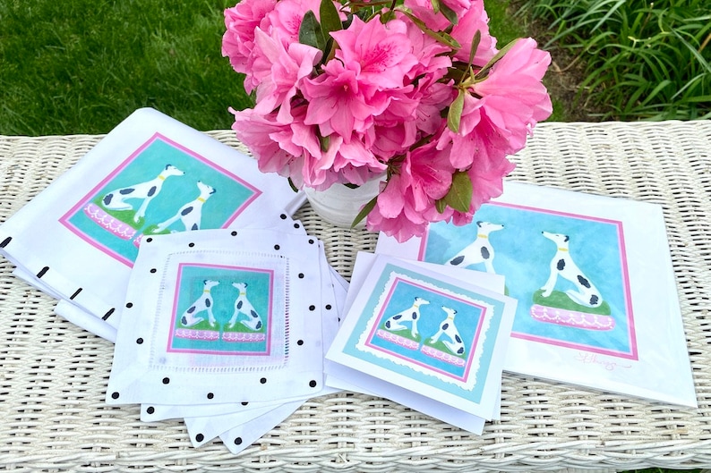 Whimsical Whippet Linen Cocktail Napkins