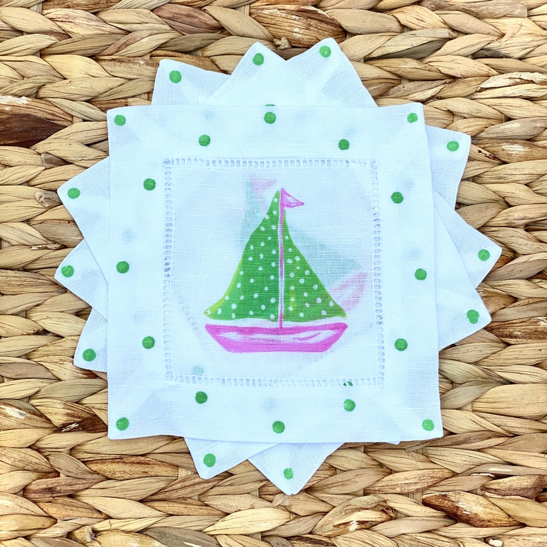 Lemondaisy Design Sailboat Linen Cocktail Napkins - Thumbnail 2