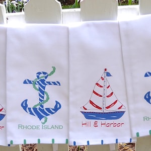 Personalized Nautical Kitchen Tea Towels choose Sailboat of Anchor