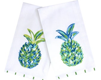 Blue Turquoise Tropical Pineapple Tea Towel Housewarming or Hostess Gift Idea