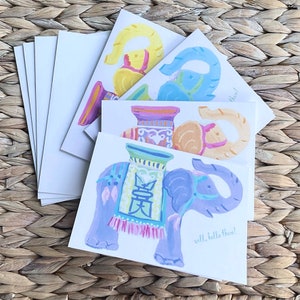 Hallo daar!  Chinoiserie olifant l Notitiekaarten Set van 4 notitiekaarten Beach