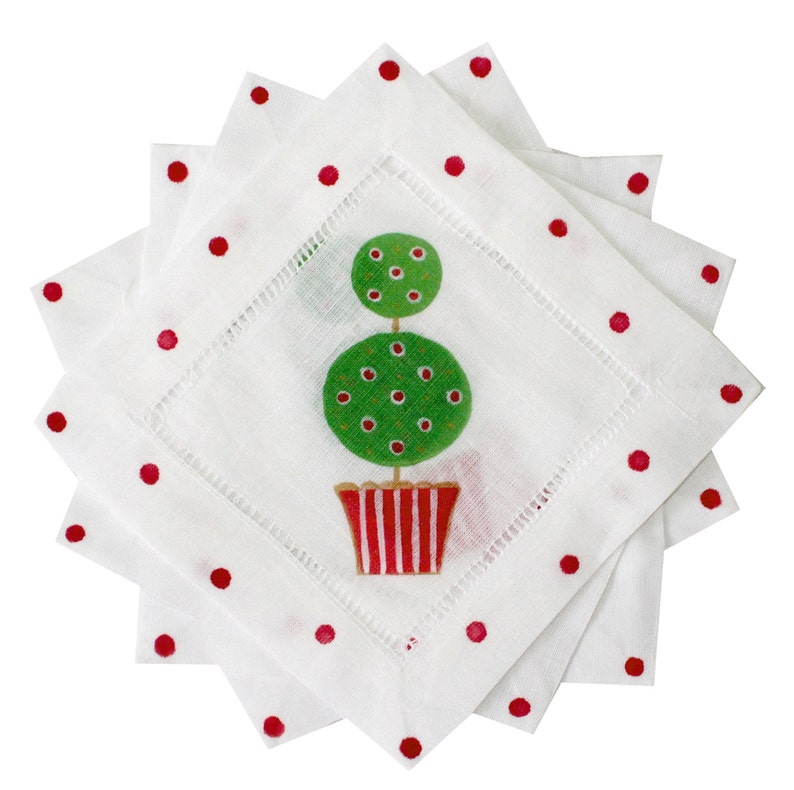 Christmas Topiary Holiday Cocktail Napkins Hostess Gift Etsy