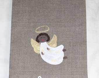 African American Angel Linen Christmas Guest Towel