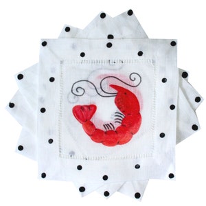 Orange Shrimp Linen Coastal Cocktail Napkins Beach Bar Beach Gift