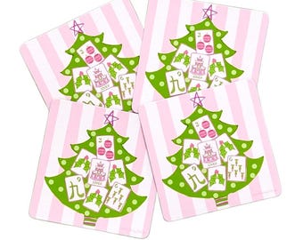Posavasos de papel navideños de Mahjong / Regalo para anfitriona / Regalo de Mahjong