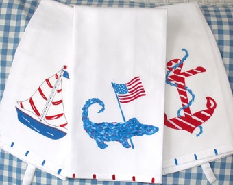 Patriotic Beach Tea Towels for July 4th Beach Gifts