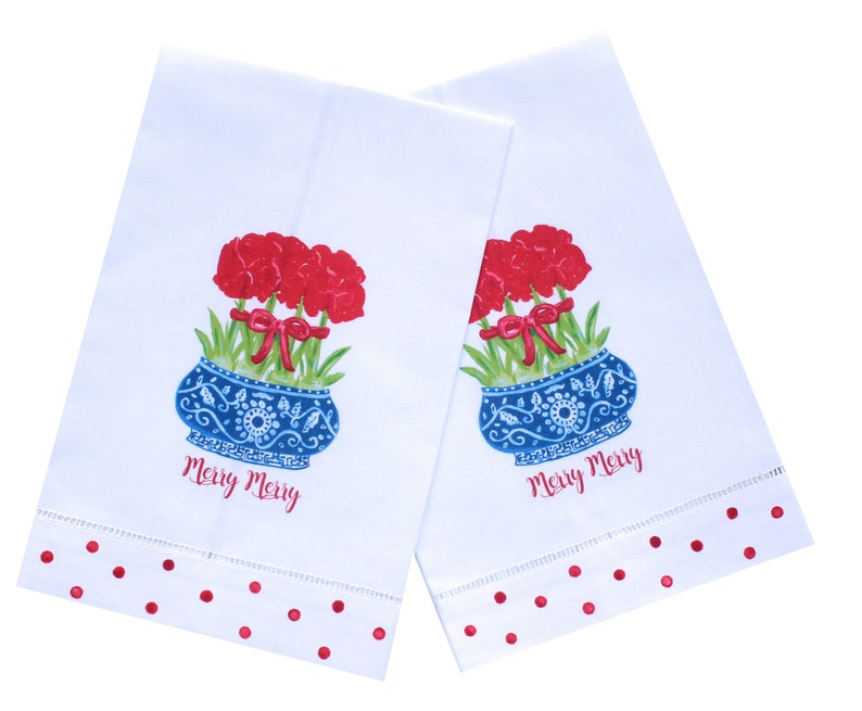 Lemondaisy Design Amaryllis Chinoiserie Linen Guest Towel