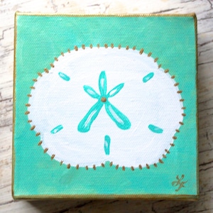Turquoise Sand Dollar Mini Canvas Original Canvas Beach Art