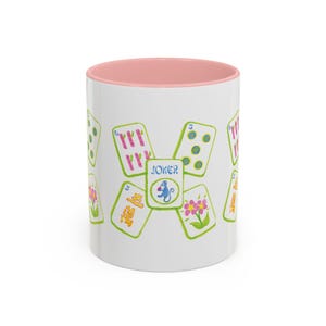 Pink and Green Mahjong Coffee Mug, , Mahjong Lover Gift, Unique Ceramic Mug, Mahjong Player Present