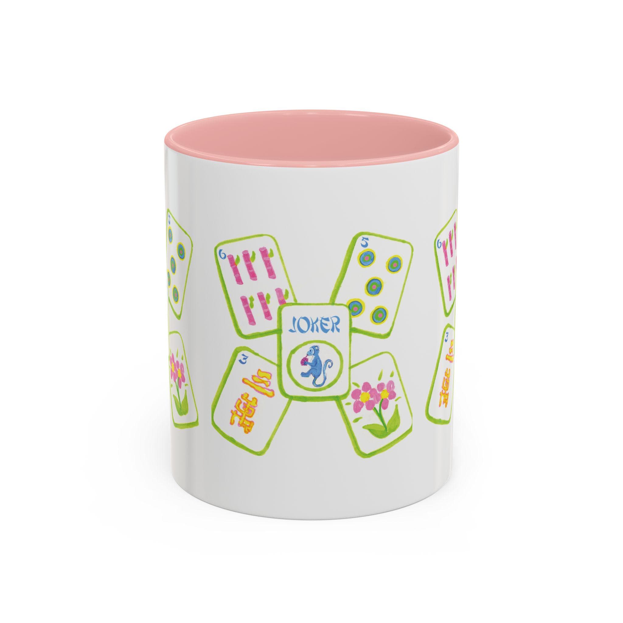 Pink and Green Mahjong Coffee Mug, , Mahjong Lover Gift, Unique Ceramic Mug, Mahjong Player Present