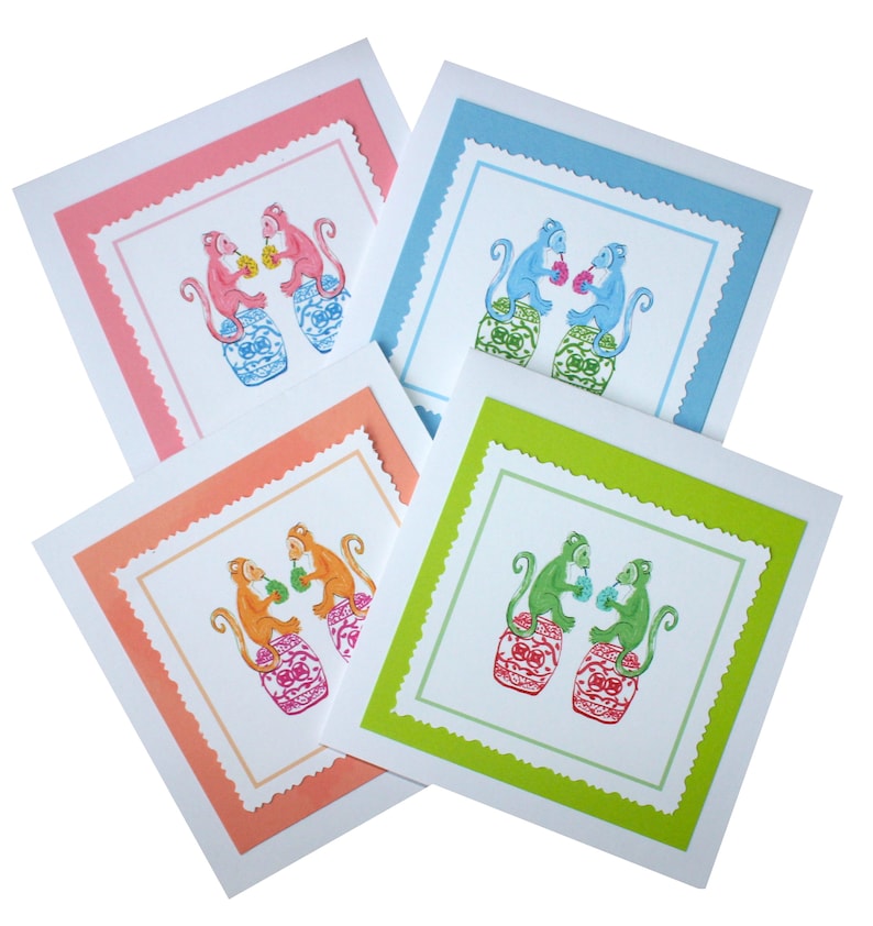 Cartes de voeux pour le singe Chinoiserie traditionnel de coupé à la main image 1