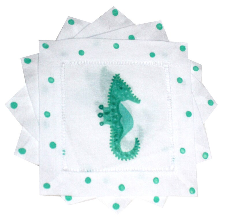 Lemondaisy Design Seahorse Linen Cocktail Napkins - Thumbnail 5