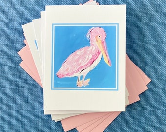 Pink Pelican Note Card Set of 4 Beach Note Card