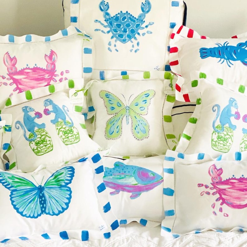 Lemondaisy Design Lobster Linen Pillow