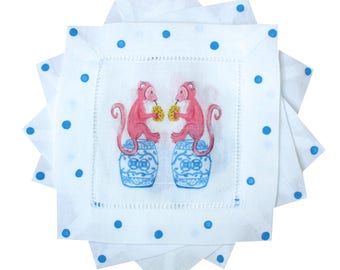 Chinoiserie Affen | CocktailServietten | Gastgeberin Geschenk | Duschgeschenk | Lagern Sie die Bar |