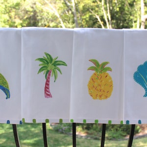 Tropical Beach Kitchen Tea Towels...Shells, Palm Tree, Parrot & Pineapple