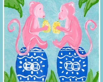 Chinoiserie Monkeys Art Print 8x8