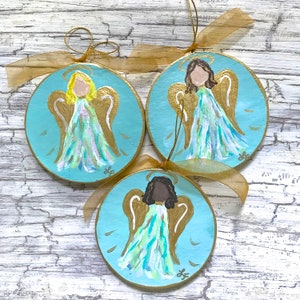 Hand Painted Turquoise Angel Christmas Ornaments