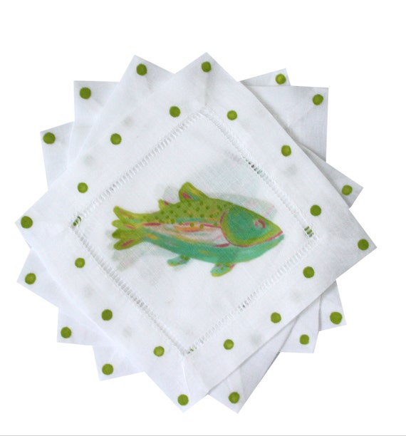 Rainbow Trout Fish Linen Cocktail Napkins