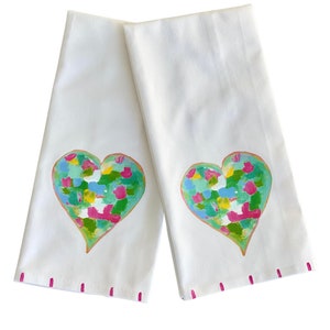 Valentines Day Tea Towel  Abstract Heart Kitchen Towel Bridal Shower Hostess Gift