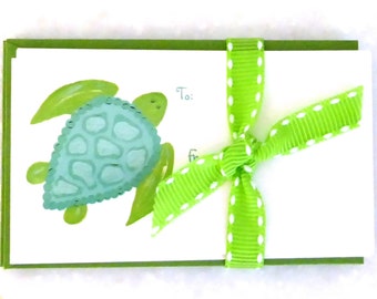 Green and Turquoise Sea Turtle Beach Gift Enclosure Cards