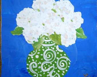 Chinoiserie Vase of Pink Roses Mini Canvas Original Art