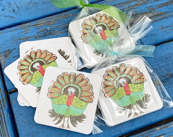 Happy Thanksgiving Turkey Paper  Coasters | Holiday Hostess Gift |