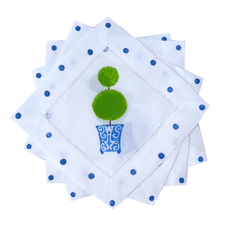 Chinoiserie Topiary Linen Cocktail Napkin Set
