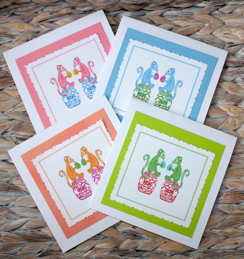 Cartes de voeux pour le singe Chinoiserie traditionnel de coupé à la main image 2