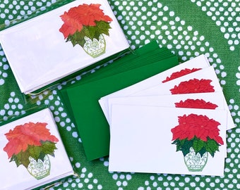 Christmas Chinoiserie Poinsettia Gift Enclosure Cards Place Card  Gift Tag Holiday Card