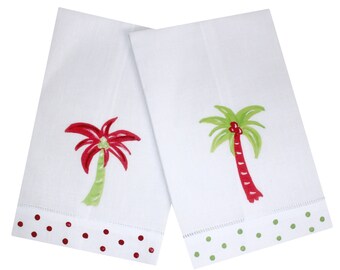 Coastal Beach Tropical Christmas Palm Tree Guest Towel Set
