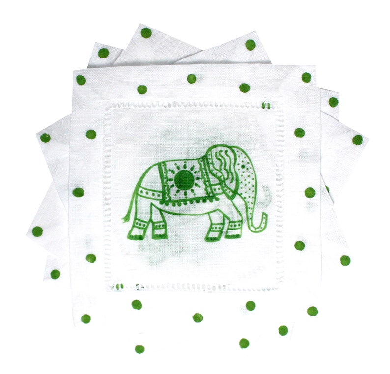 Chinoiserie Elephant Linen Cocktail Napkins
