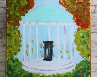 Pintura em tela em miniatura de outono UNC Chapel Hill Old Well