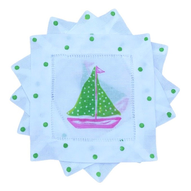 Lemondaisy Design Sailboat Linen Cocktail Napkins - Thumbnail 3