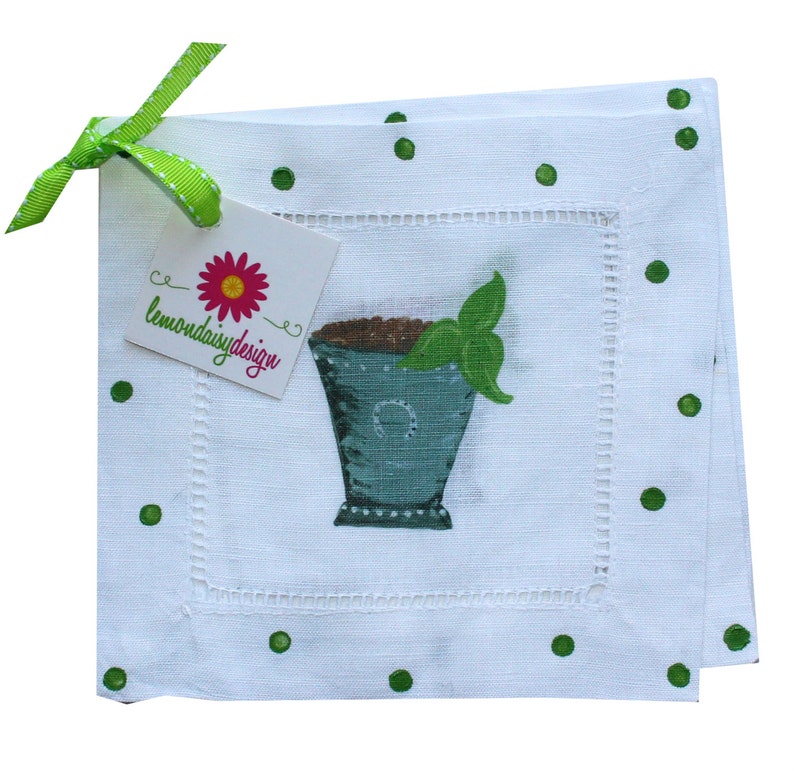 Kentucky Derby Mint Julep Linen Cocktail Napkins