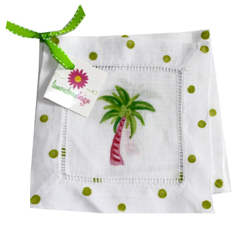 Pink and Green Palm Tree Linen Beach Tropical Cocktail Napkins Etsy