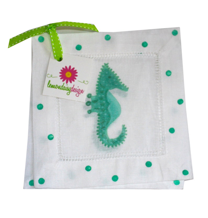 Lemondaisy Design Seahorse Linen Cocktail Napkins - Thumbnail 4