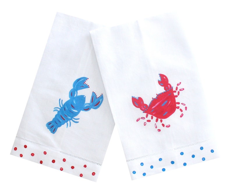 Blue and Green Sailboat Linen Guest Towel Set - Thumbnail 2