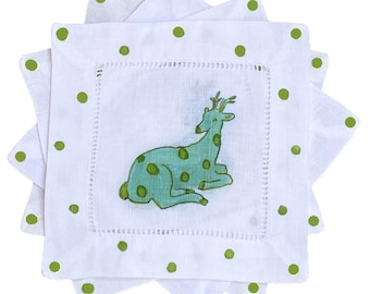 Green Reindeer Holiday Cocktail Napkins Hostess Gift