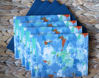 Juego de tarjetas en blanco con arte abstracto de los colores del mar